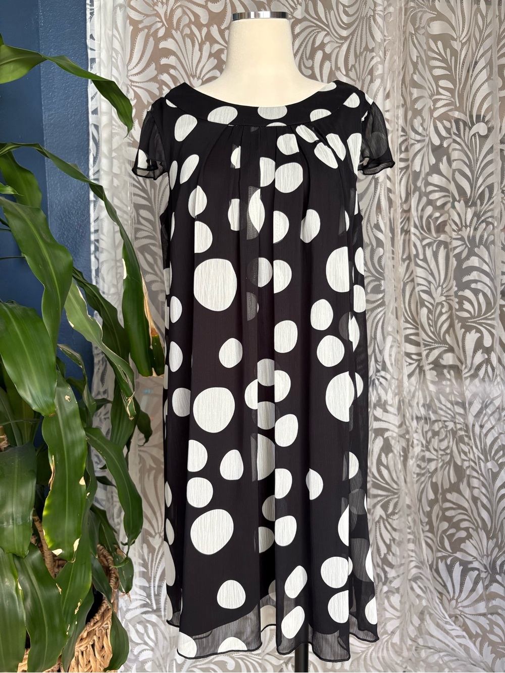 AB Studio black and white polka dot dress